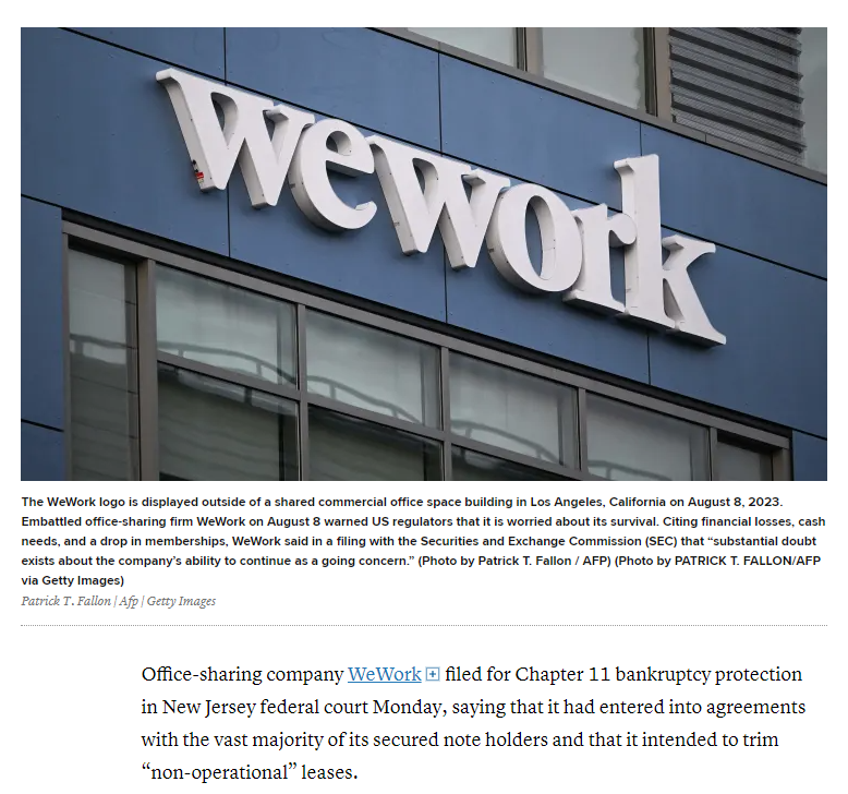 共享办公巨头WeWork面临破产威胁致股票停牌