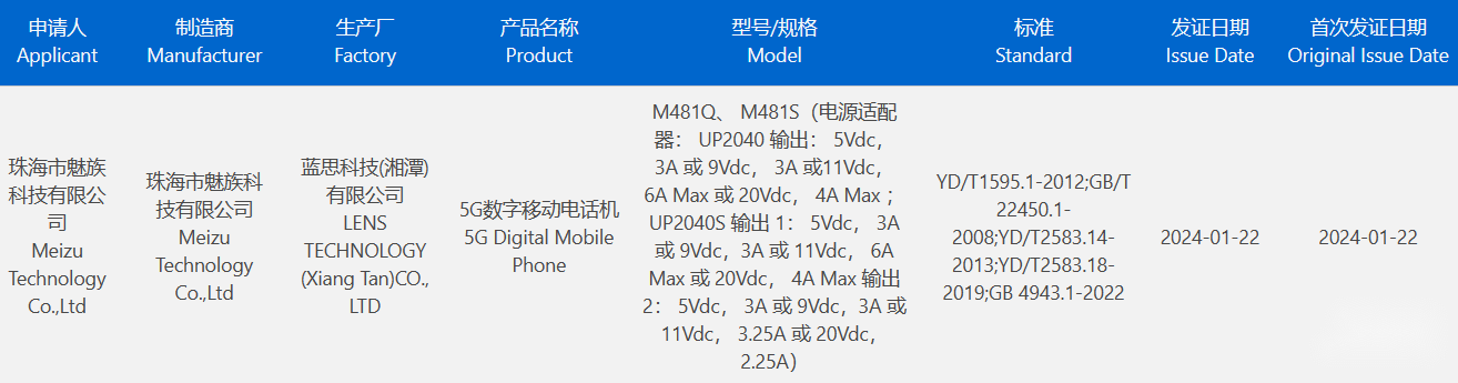 魅族21 Pro申报