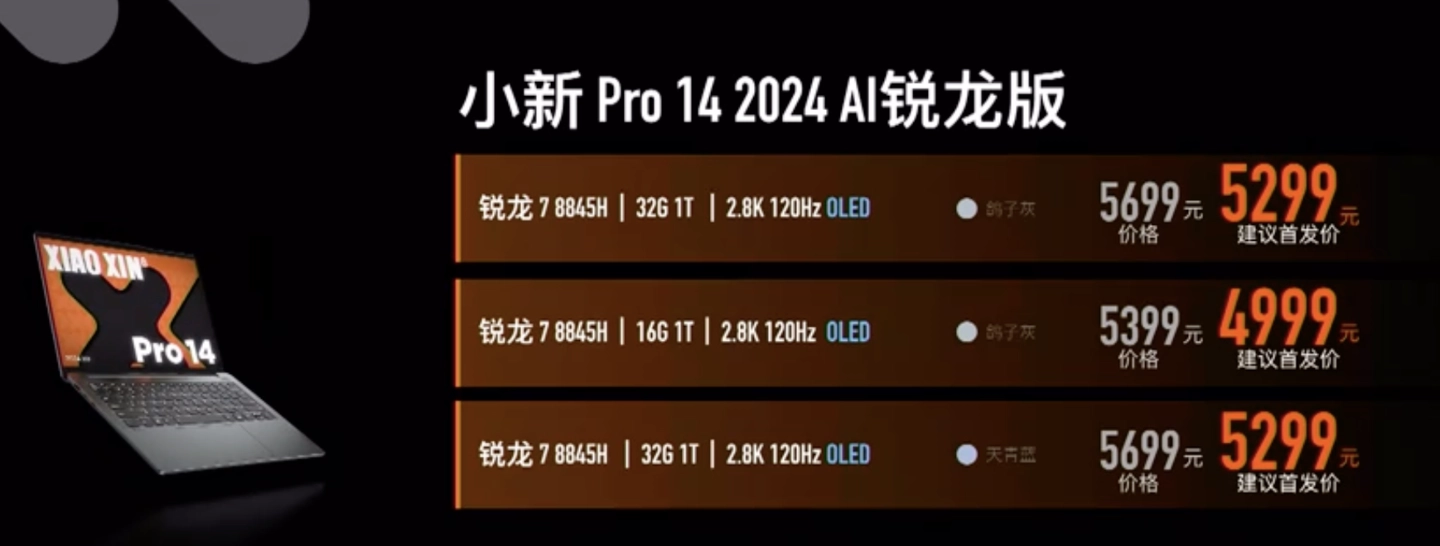 联想小新 Pro 14 2024 AI锐龙版配置售价