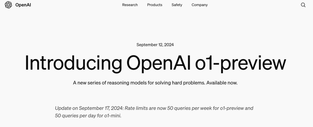 OpenAI更新o1-preview和o1-mini模型的速率限制政策