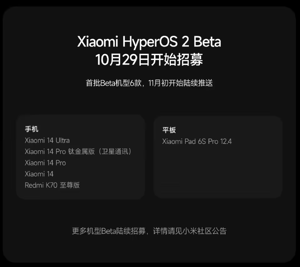 澎湃 HyperOS 2 系统推送计划