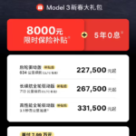 特斯拉 Model 3 全系限时 8000 元保险补贴，叠加 5 年零息政策